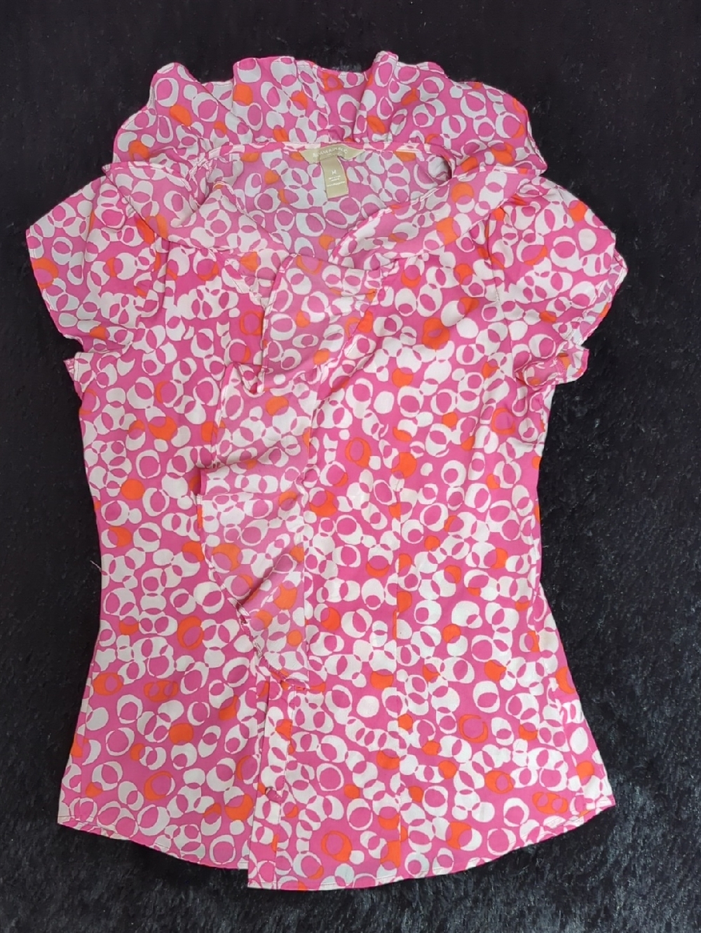 NEW Banana Republic Pink Printed Ruffle Collar Blouse Women's Size Medium